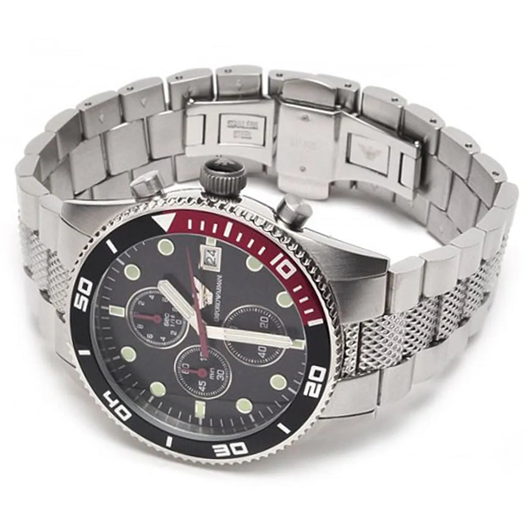 Emporio Armani Sportive AR5855 Men's Chronograph Watch – Black Textured & Silver Stainless Steel Bracelet
