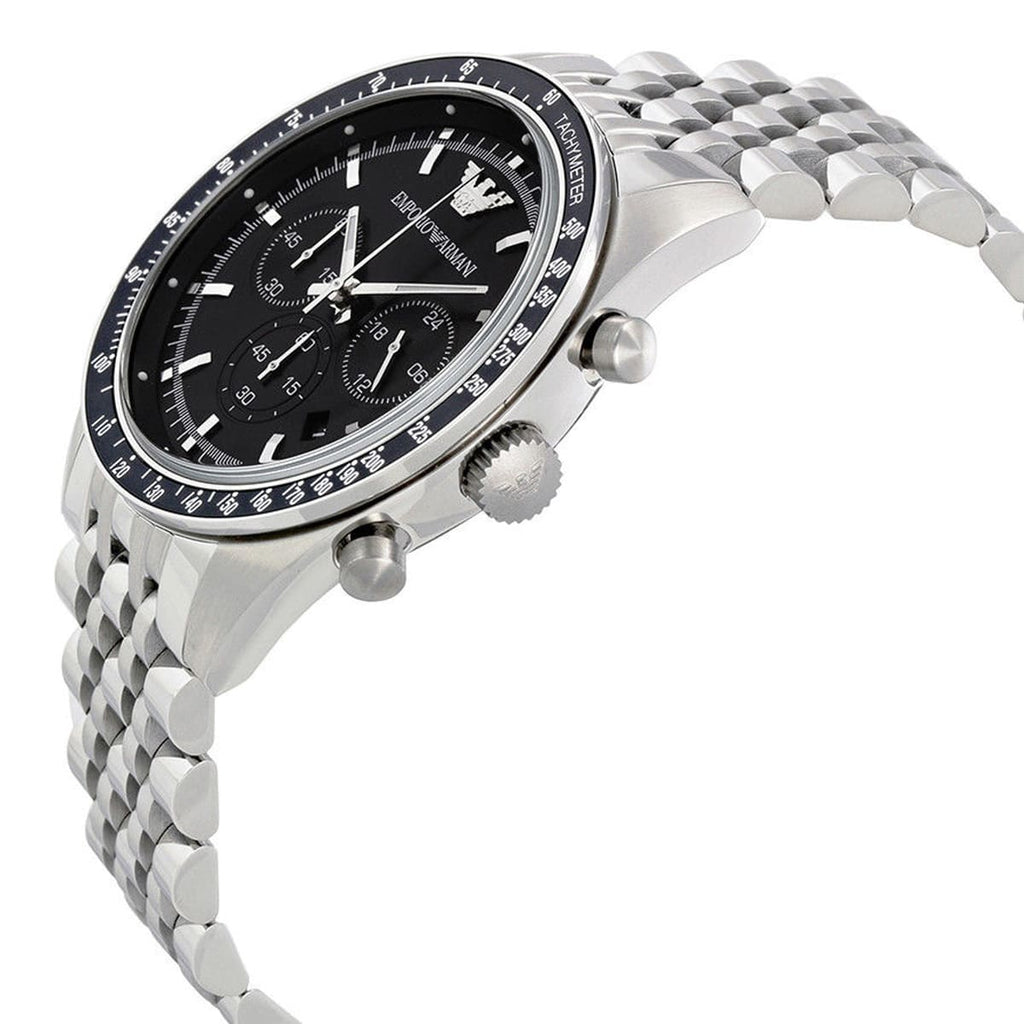 Emporio Armani Sportivo AR5988 46mm Men's Chronograph Watch – Black & Silver Stainless Steel Bracelet