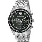 Emporio Armani Sportivo AR5988 46mm Men's Chronograph Watch – Black & Silver Stainless Steel Bracelet
