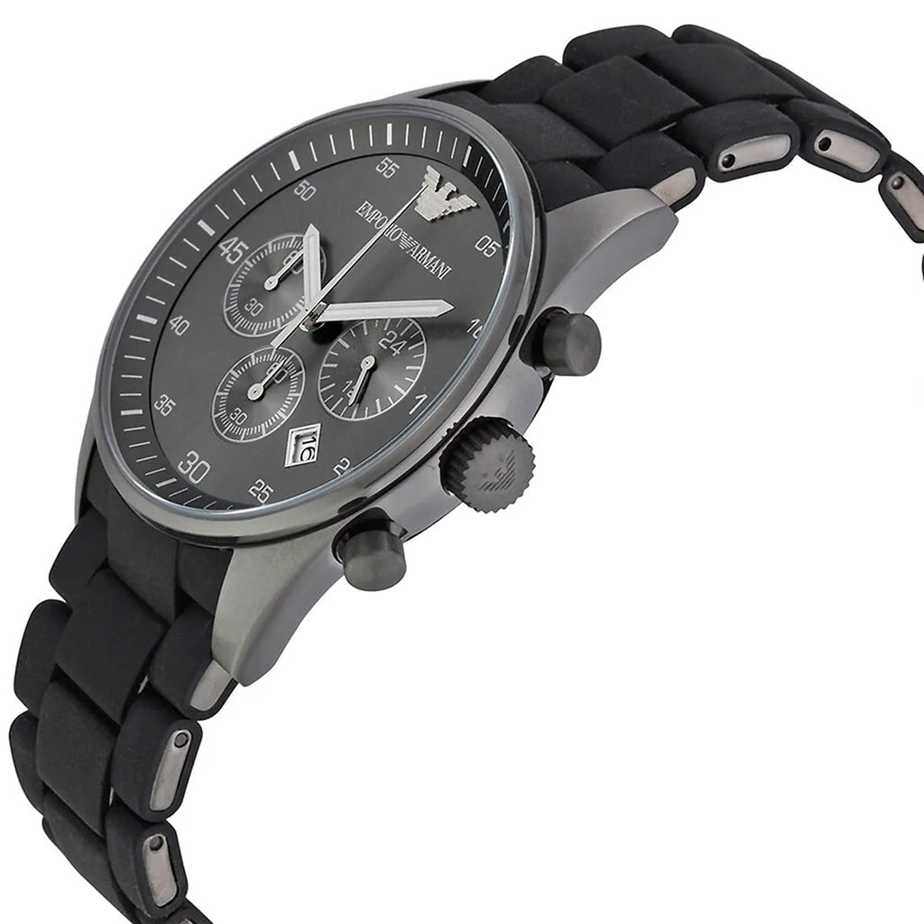 Emporio Armani Tazio AR5889 43mm Men's Chronograph Watch – Grey & Gunmetal Genuine Leather Strap