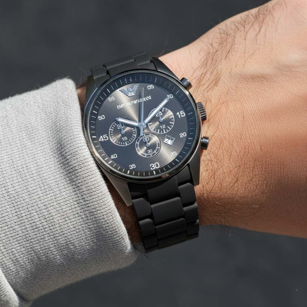 Emporio Armani Tazio AR5889 43mm Men's Chronograph Watch – Grey & Gunmetal Genuine Leather Strap