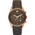 Emporio Armani Tazio AR5890 43mm Men's Chronograph Watch – Chocolate Brown & Rose Gold Silicone Strap