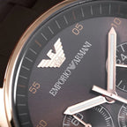 Emporio Armani Tazio AR5890 43mm Men's Chronograph Watch – Chocolate Brown & Rose Gold Silicone Strap