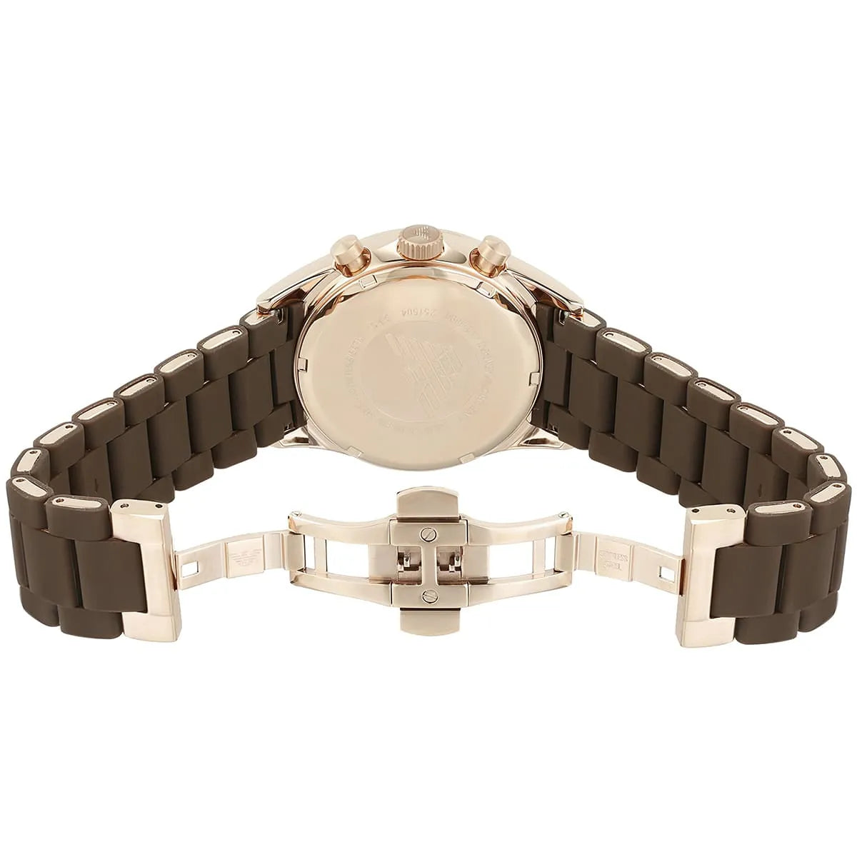 Emporio Armani Tazio AR5890 43mm Men's Chronograph Watch – Chocolate Brown & Rose Gold Silicone Strap