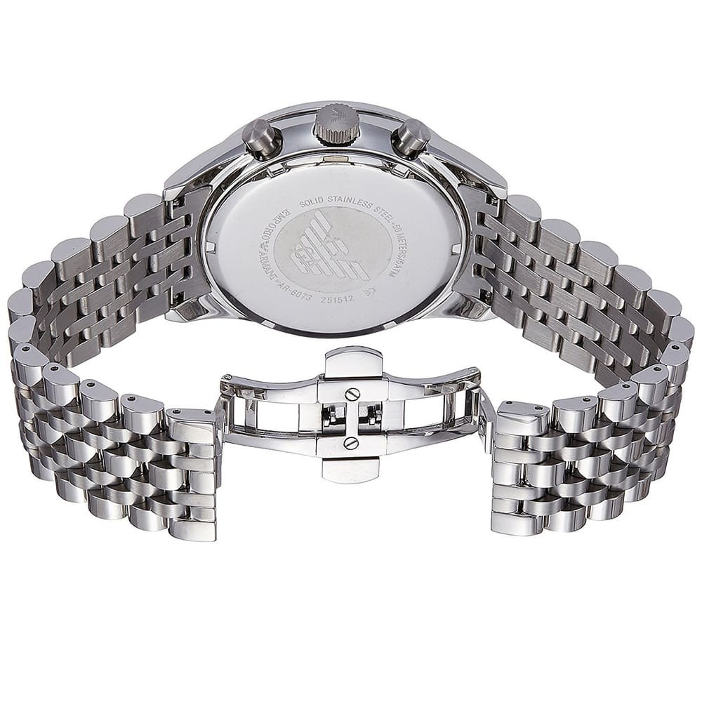 Emporio Armani Tazio AR6073 44mm Men's Chronograph Watch – White Sunray & Black Stainless Steel Bracelet