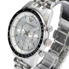 Emporio Armani Tazio AR6073 44mm Men's Chronograph Watch – White Sunray & Black Stainless Steel Bracelet