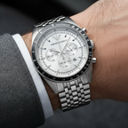 Emporio Armani Tazio AR6073 44mm Men's Chronograph Watch – White Sunray & Black Stainless Steel Bracelet