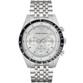Emporio Armani Tazio AR6073 44mm Men's Chronograph Watch – White Sunray & Black Stainless Steel Bracelet