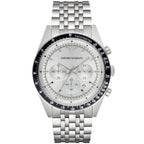 Emporio Armani Tazio AR6073 44mm Men's Chronograph Watch – White Sunray & Black Stainless Steel Bracelet