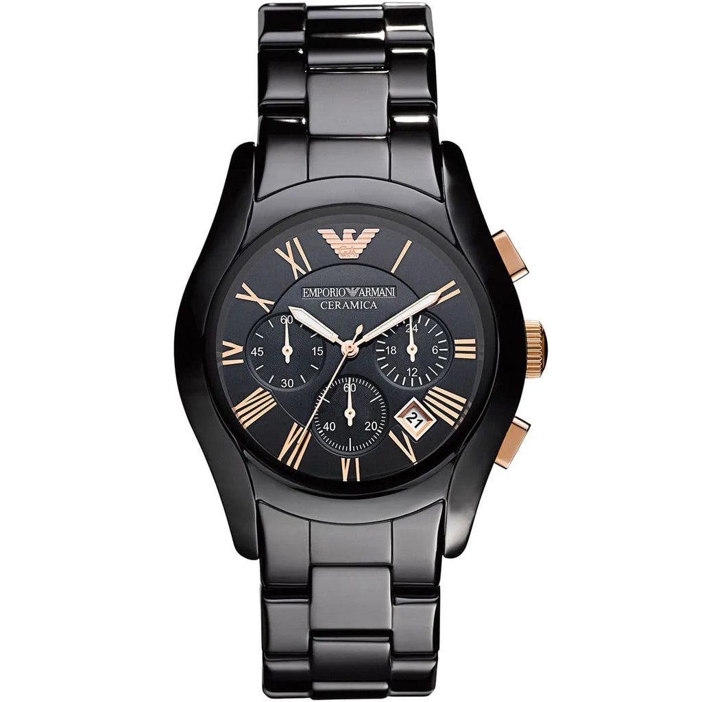 Emporio Armani Valente AR1410 43mm Men's Chronograph Watch – Black & Black Ceramic Bracelet
