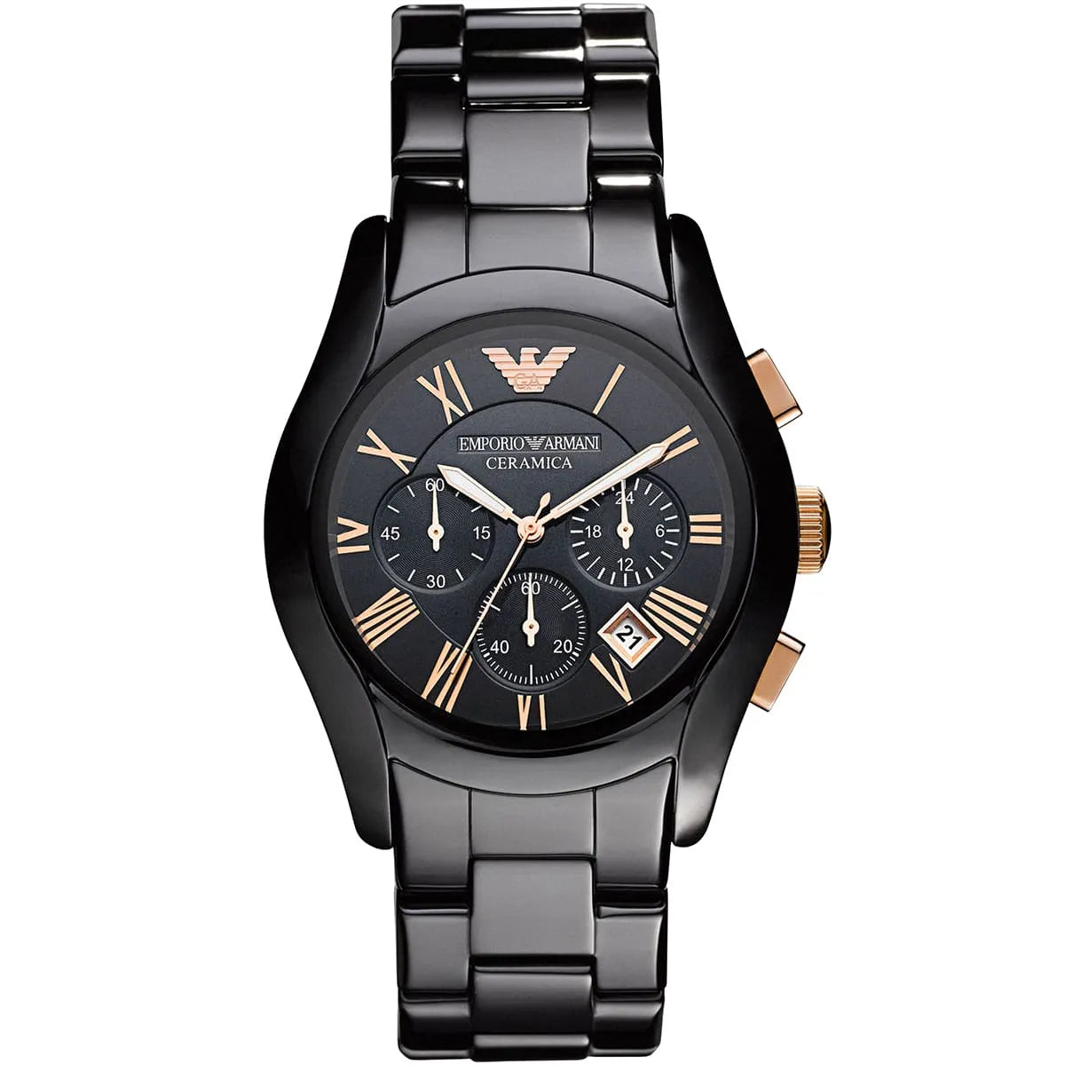Emporio Armani Valente AR1410 43mm Men's Chronograph Watch – Black & Black Ceramic Bracelet