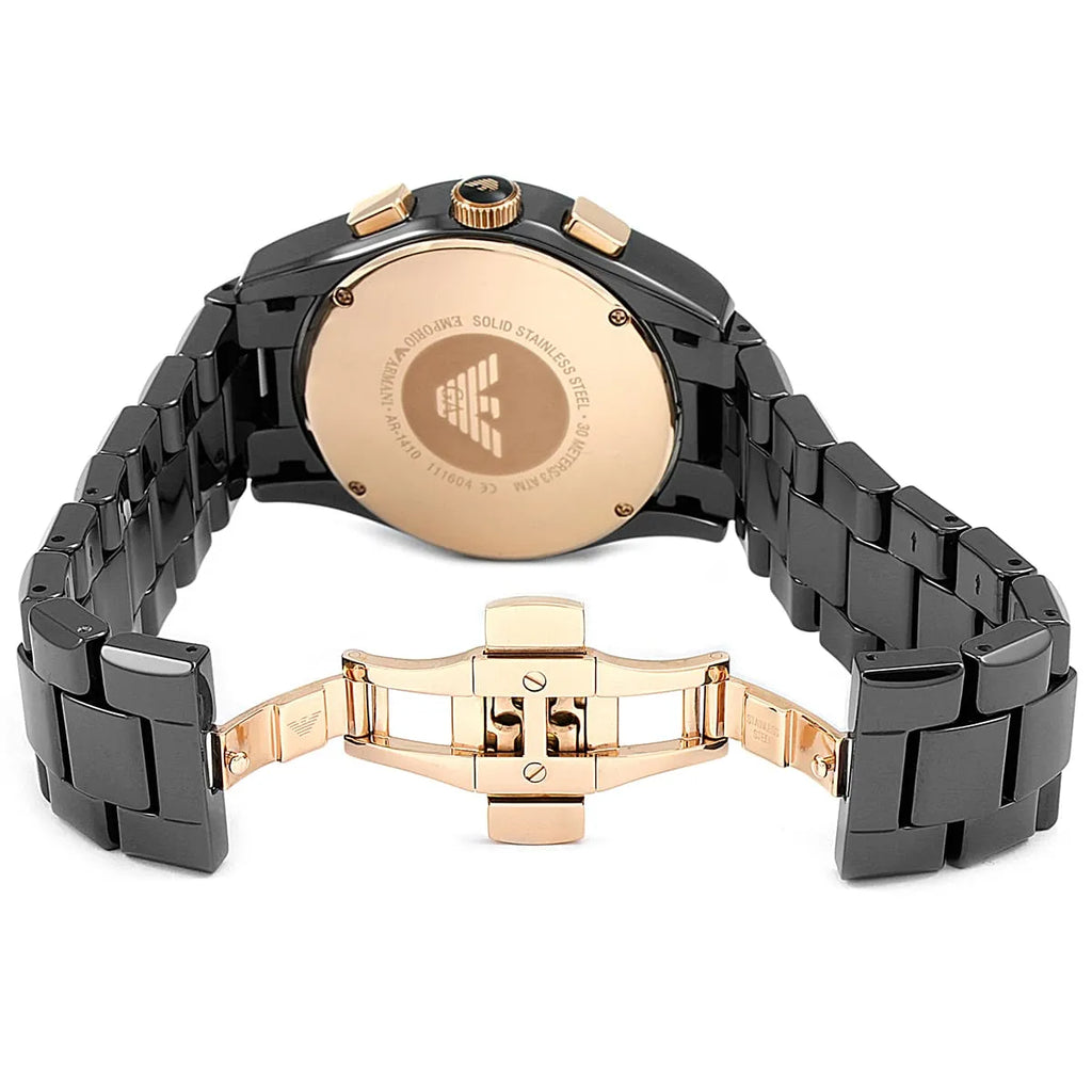 Emporio Armani Valente AR1410 43mm Men's Chronograph Watch – Black & Black Ceramic Bracelet