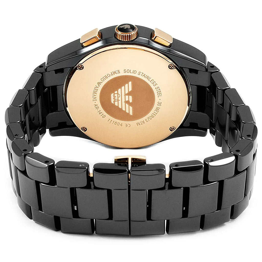 Emporio Armani Valente AR1410 43mm Men's Chronograph Watch – Black & Black Ceramic Bracelet