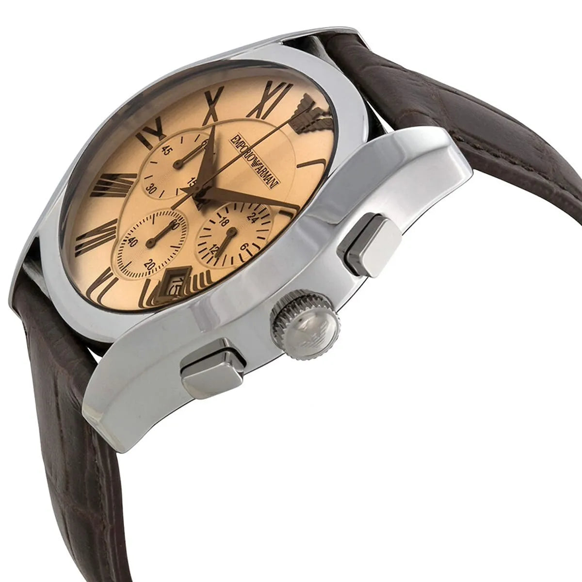Emporio Armani Valente AR1634 43mm Men's Chronograph Watch – Champagne & Brown Genuine Leather Strap