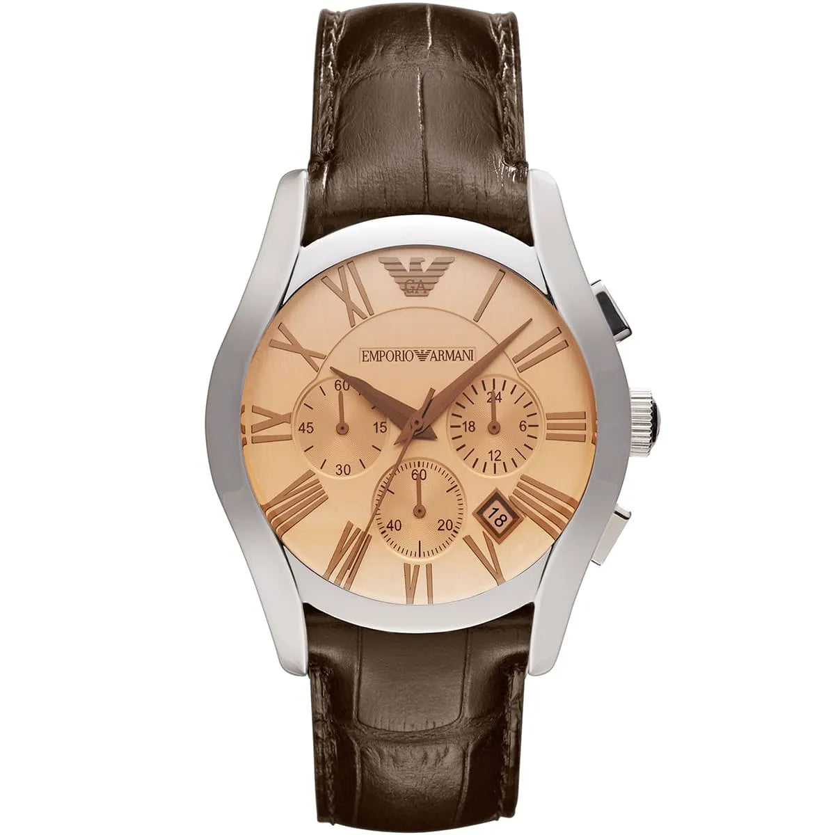 Emporio Armani Valente AR1634 43mm Men's Chronograph Watch – Champagne & Brown Genuine Leather Strap