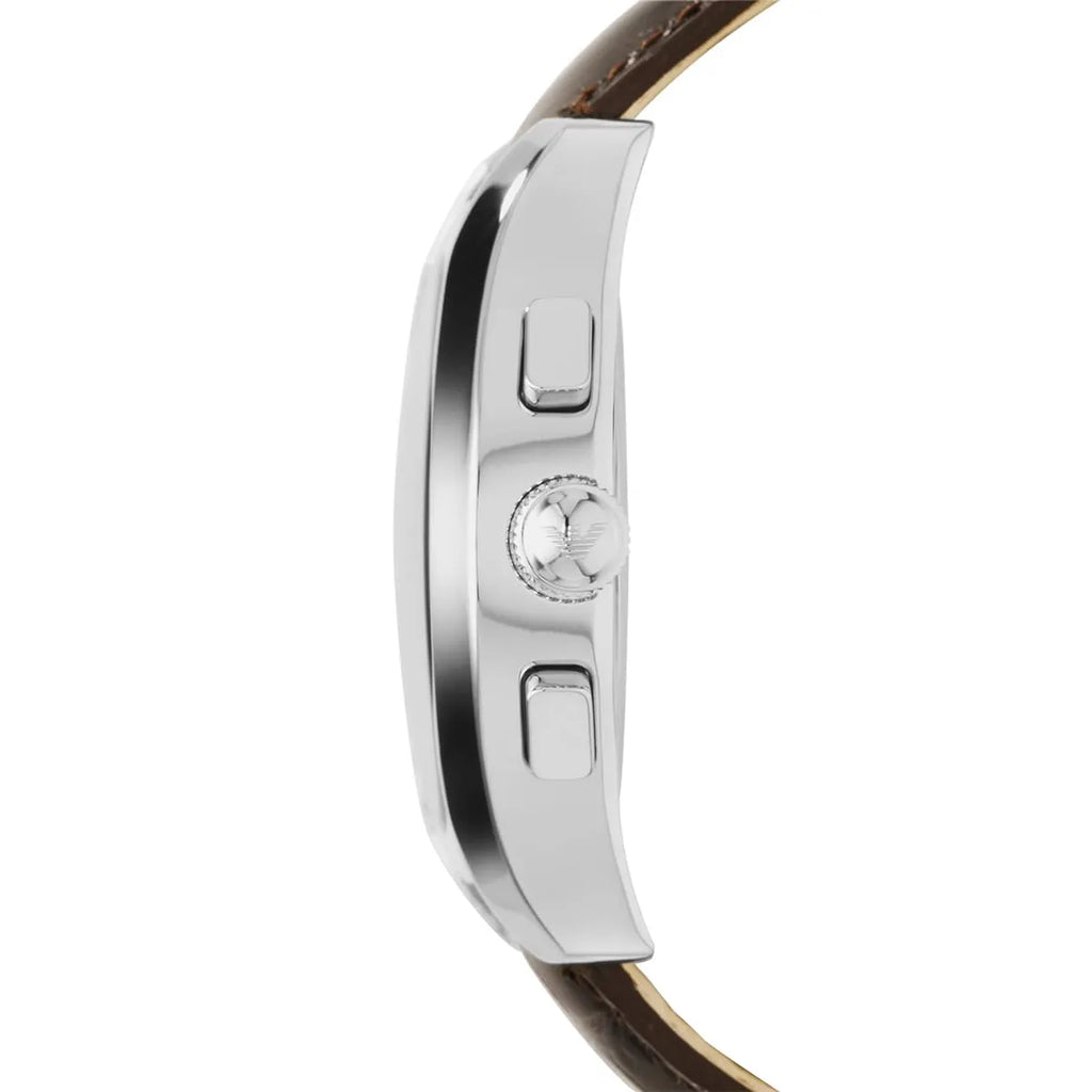 Emporio Armani Valente AR1634 43mm Men's Chronograph Watch – Champagne & Brown Genuine Leather Strap