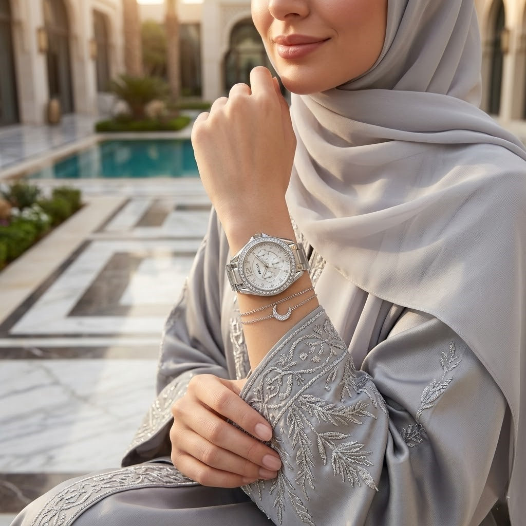 Fossil Riley ES3202 38mm Women’s Watch – Silver Sunray Dial, Stainless Steel Bracelet & Crystal-Set Bezel
