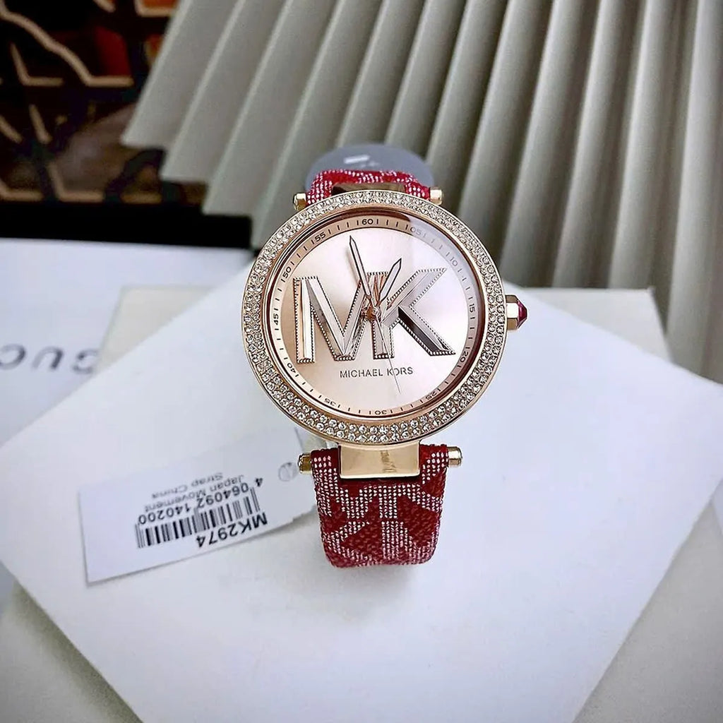 Michael Kors Parker MK2974 39mm Women's Quartz Watch – Pavé Rose Gold with Rose Gold Genuine Leather Strap