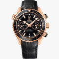 Omega Seamaster Planet Ocean 45.5mm Master Quality Watch – Black Dial, Rose Gold-Tone Case & Black Leather Strap