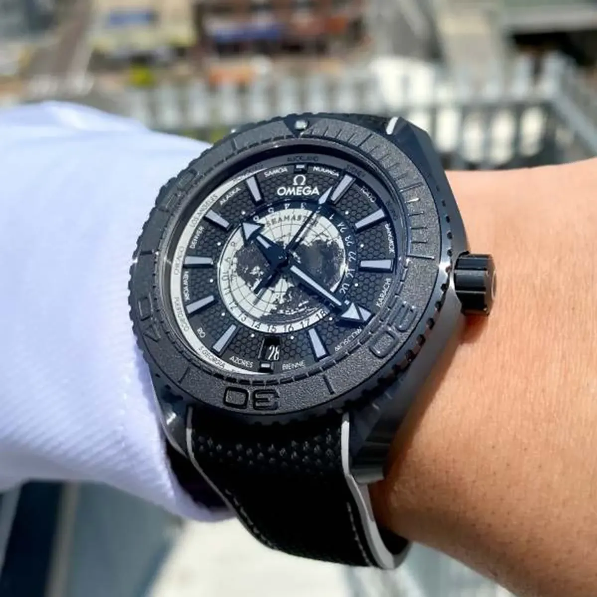 Omega Seamaster Planet Ocean Worldtimer Master Quality Watch – Black Dial & Black Rubber Strap