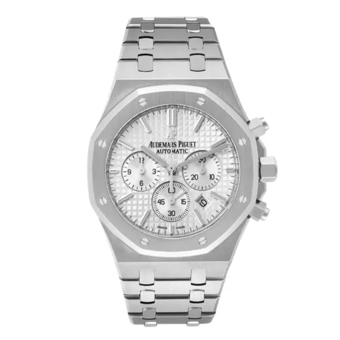 Audemars Piguet Royal Oak Men's Quartz Watch – Black with Silver Stainless Steel Bracelet