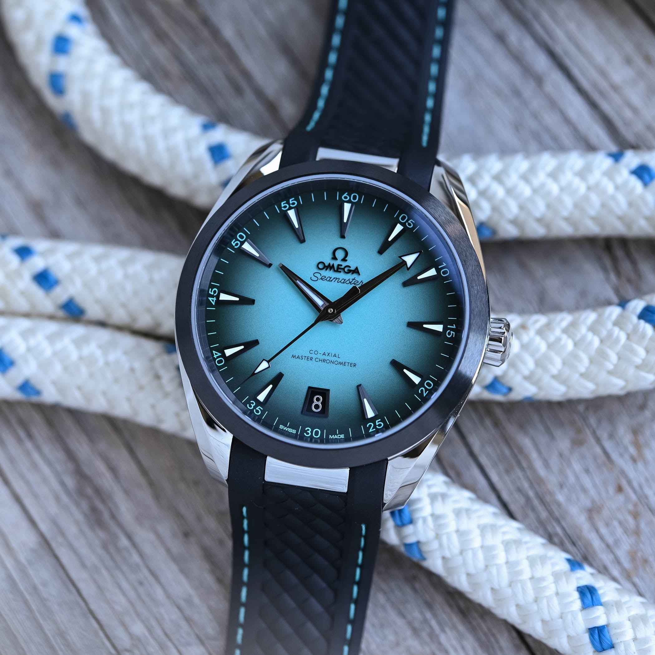 Omega Seamaster Aqua Terra 150M Master Quality Watch – Turquoise Dial & Black Rubber Strap