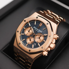 Audemars Piguet Royal Oak Men's Quartz Watch – Black with Silver Stainless Steel Bracelet
