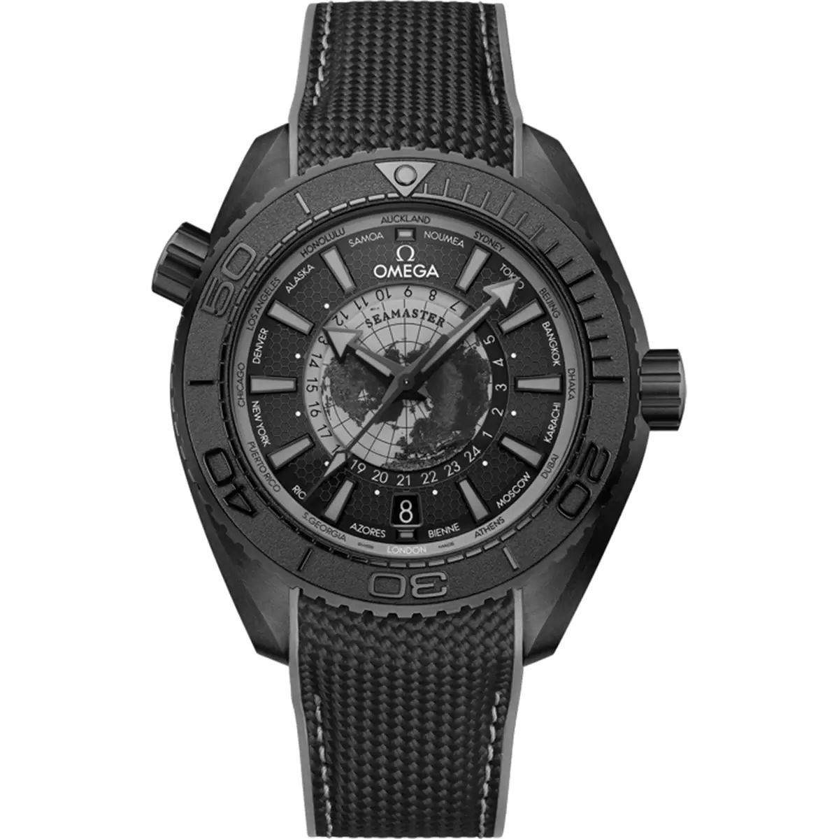 Omega Seamaster Planet Ocean Worldtimer Master Quality Watch – Black Dial & Black Rubber Strap