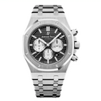 Audemars Piguet Royal Oak Men's Quartz Watch – Black with Silver Stainless Steel Bracelet
