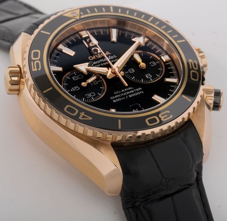 Omega Seamaster Planet Ocean 45.5mm Master Quality Watch – Black Dial, Rose Gold-Tone Case & Black Leather Strap