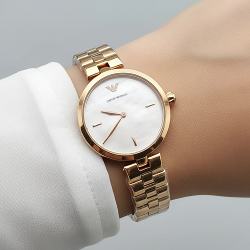 Emporio Armani Arianna AR11196 32mm Women's Quartz Watch – Mother-of-Pearl & Rose Gold Stainless Steel Bracelet