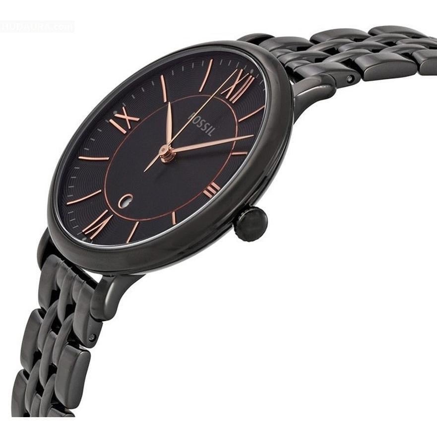 Fossil Jacqueline ES3614 36mm Women’s Watch – Textured Black Dial, Black Stainless Steel Bracelet & Rose Gold-Tone Accents