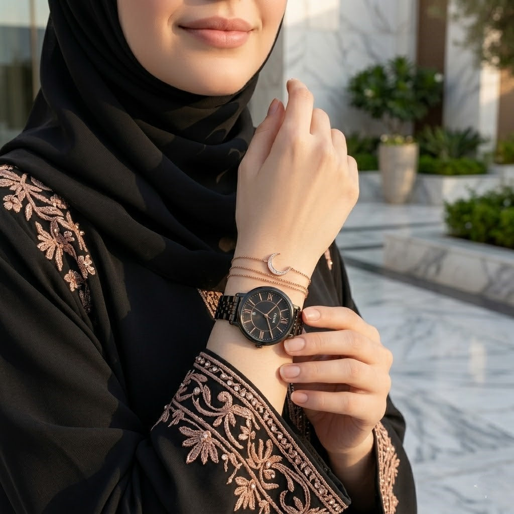 Fossil Jacqueline ES3614 36mm Women’s Watch – Textured Black Dial, Black Stainless Steel Bracelet & Rose Gold-Tone Accents