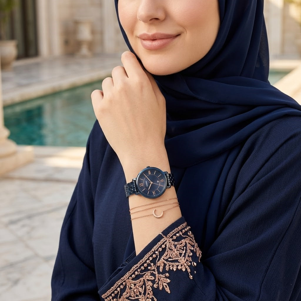 Fossil Jacqueline ES4094 36mm Women’s Watch – Textured Navy Dial, Navy Stainless Steel Bracelet & Rose Gold-Tone Accents