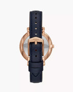 Fossil Carlie Mini ES4673 28mm Women’s Watch – Navy Floral Dial, Rose Gold-Tone Case & Leather Strap