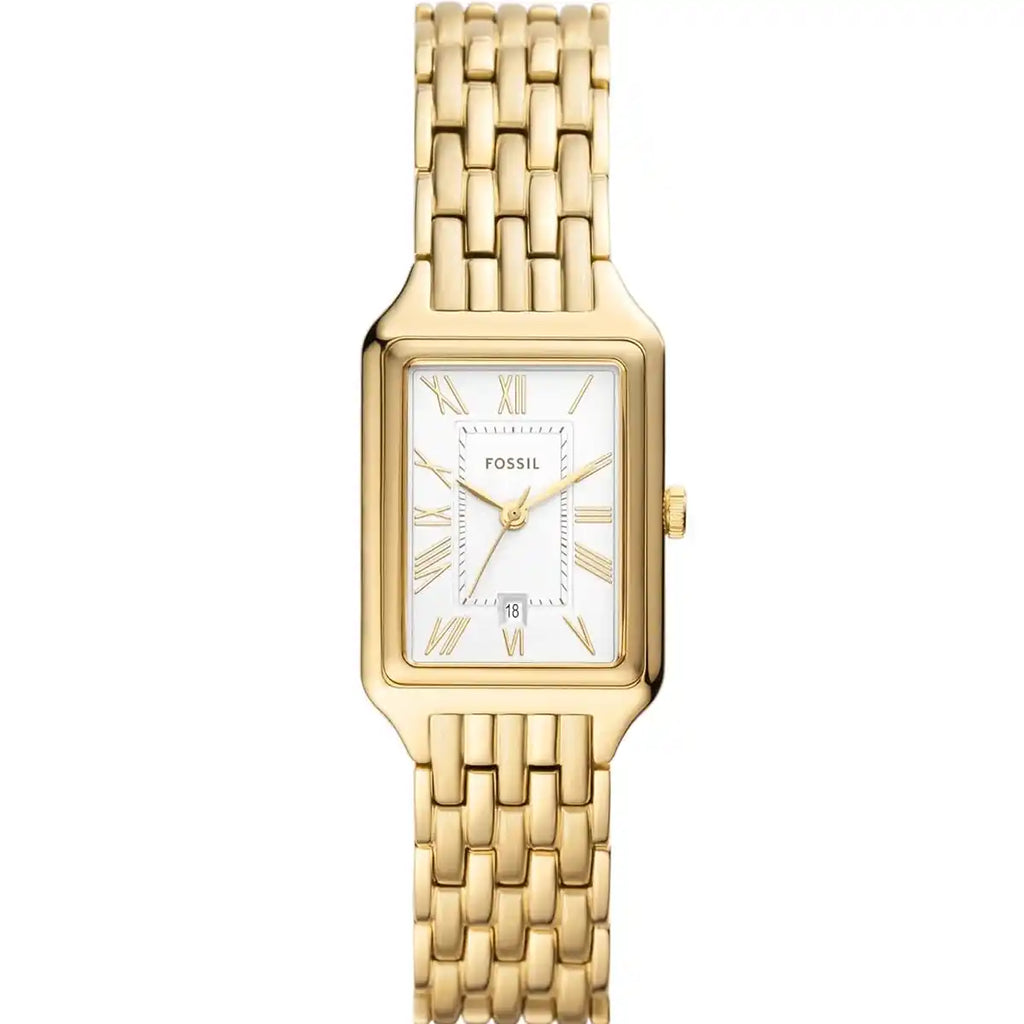 Fossil Raquel ES5220 Women’s Watch – White Dial, Gold-Tone Stainless Steel Bracelet & Day-Date Display