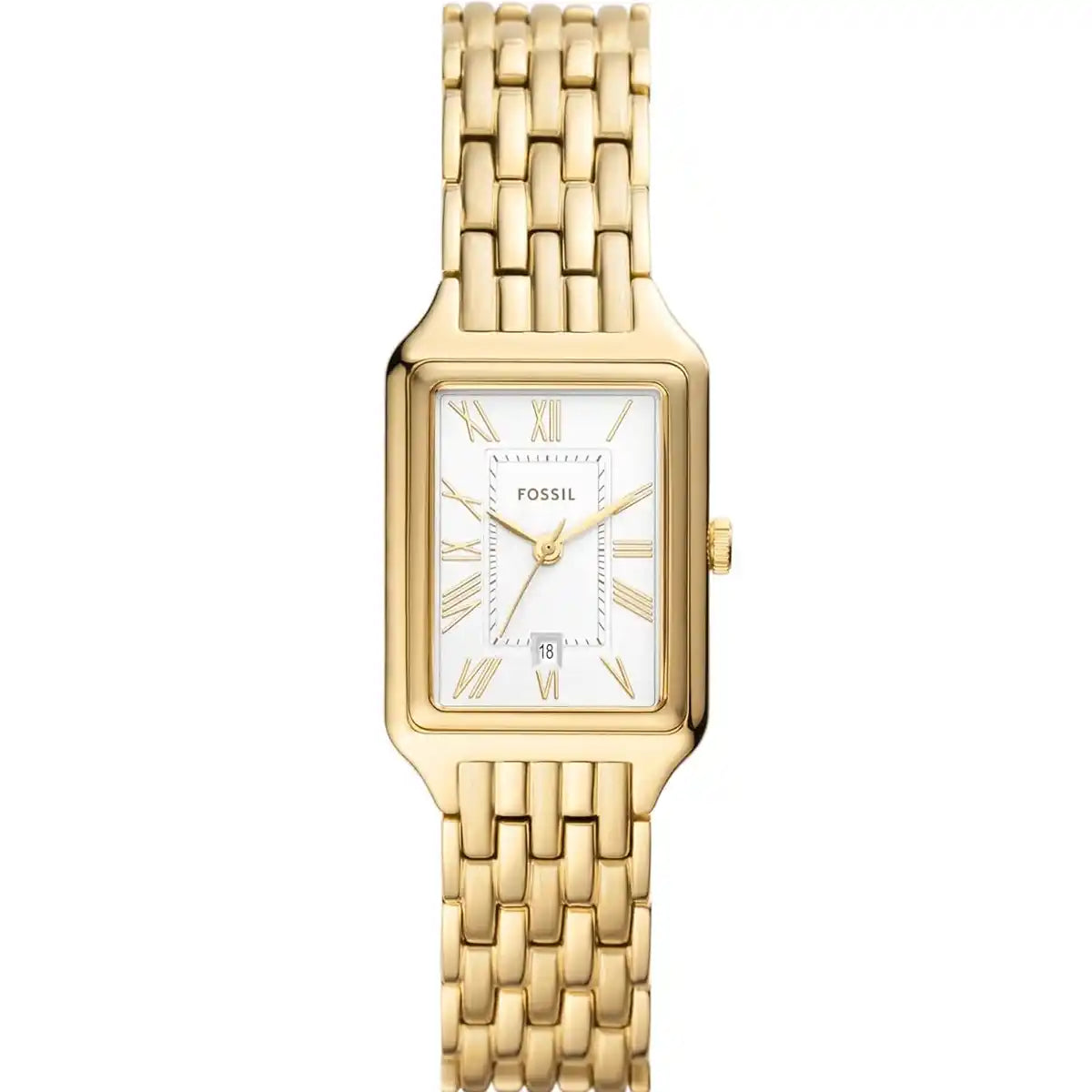Fossil Raquel ES5220 Women’s Watch – White Dial, Gold-Tone Stainless Steel Bracelet & Day-Date Display