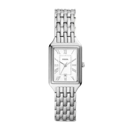 Fossil Raquel ES5221 23mm Women’s Watch – White Dial, Silver-Tone Stainless Steel Bracelet & Date Display