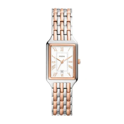 Fossil Raquel ES5222 Women’s Watch – White Dial, Silver & Rose Gold-Tone Bracelet & Date Display