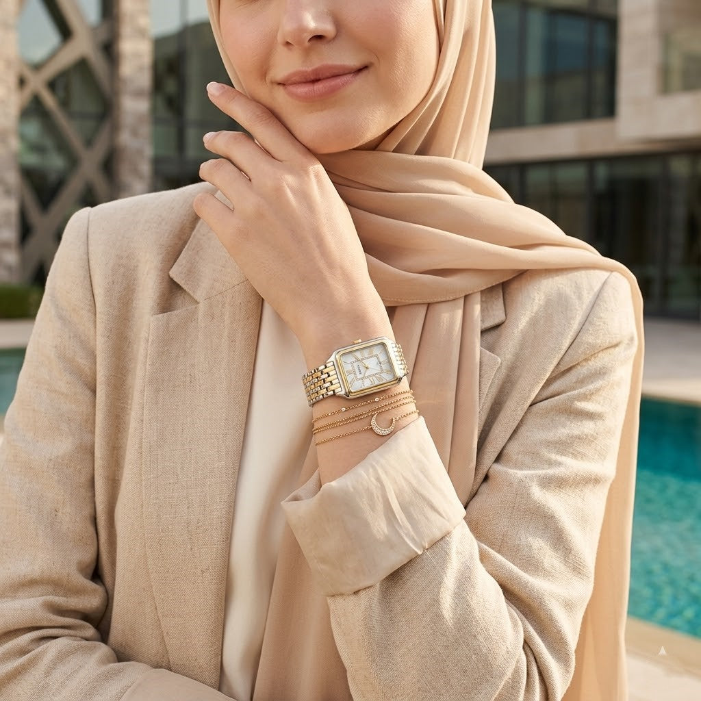 Fossil Raquel ES5305 Women’s Watch – Mother-of-Pearl Dial, Two-Tone Stainless Steel Bracelet & Crystal Accents