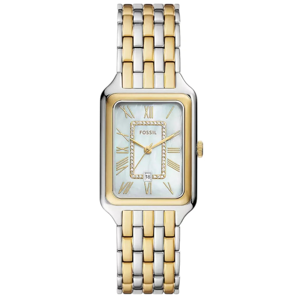 Fossil Raquel ES5305 Women’s Watch – Mother-of-Pearl Dial, Two-Tone Stainless Steel Bracelet & Crystal Accents