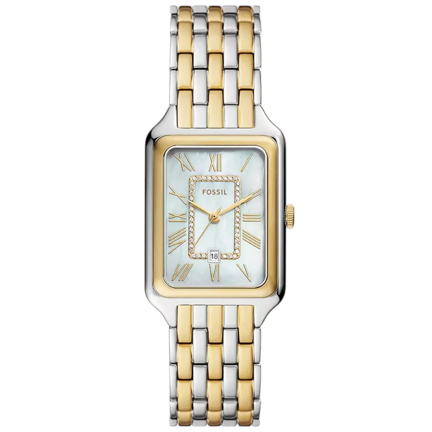 Fossil Raquel ES5305 Women’s Watch – Mother-of-Pearl Dial, Two-Tone Stainless Steel Bracelet & Crystal Accents