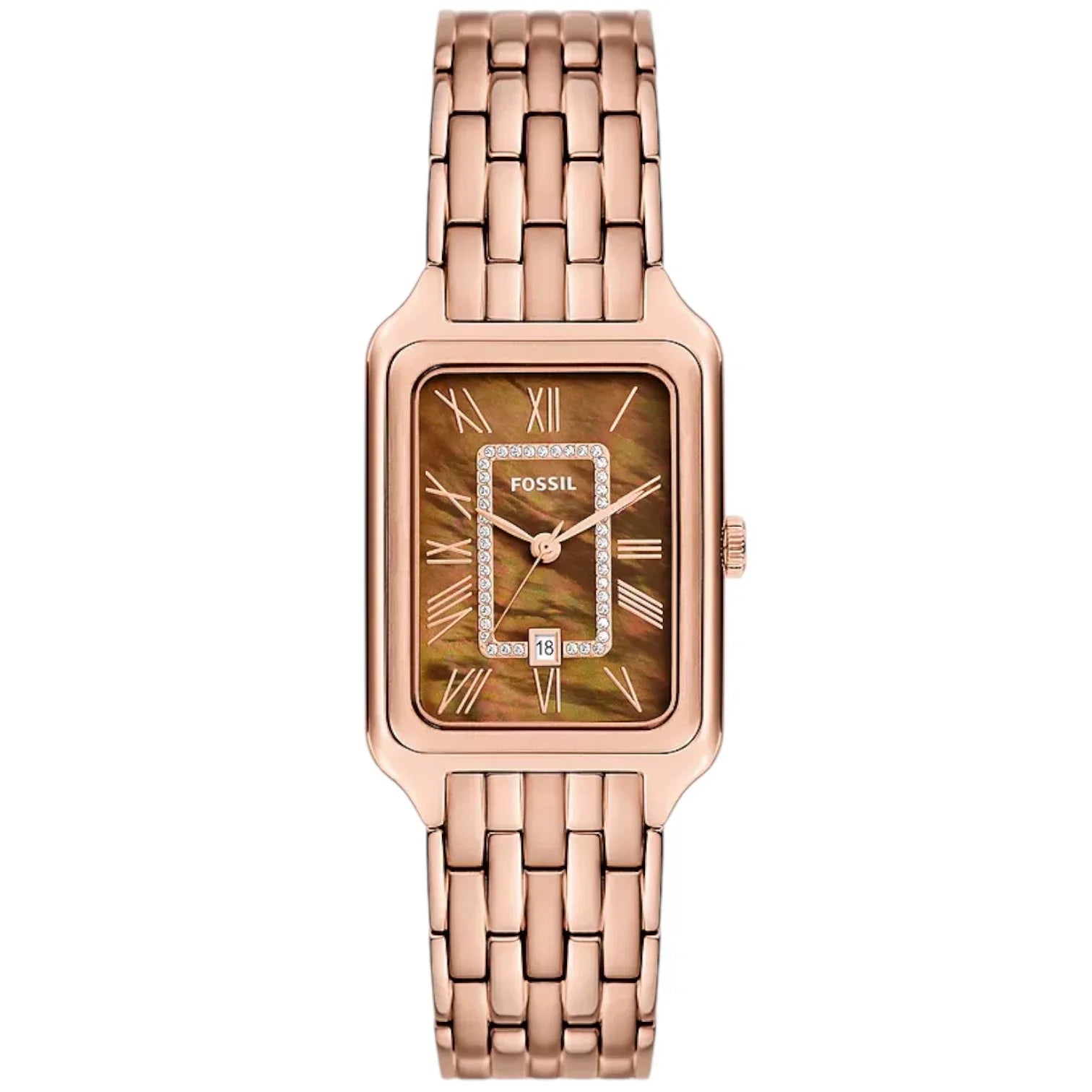 Fossil Raquel ES5323 Women’s Watch – Brown Mother-of-Pearl Dial, Rose Gold-Tone Bracelet & Crystal Accents