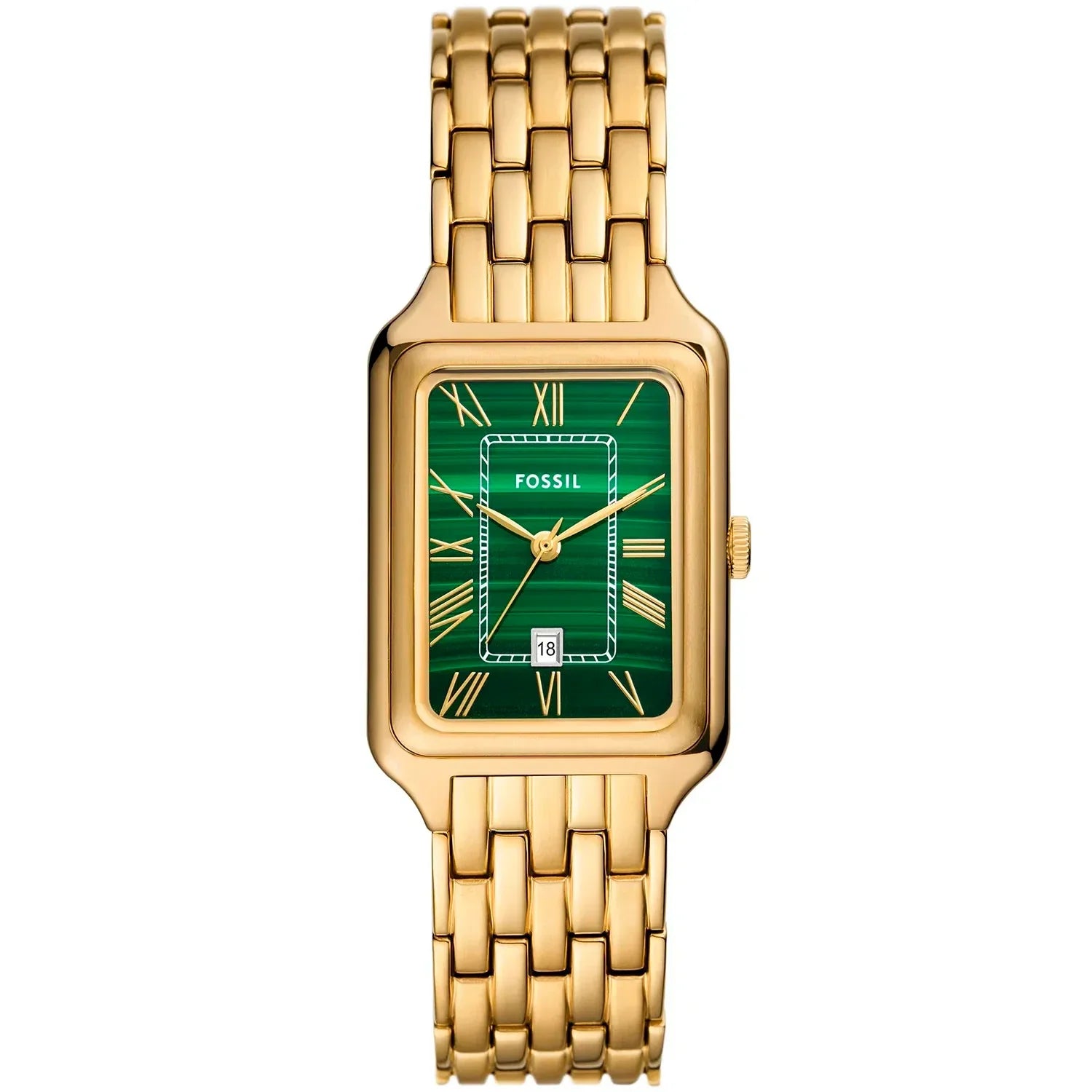 Fossil Raquel ES5341 Women’s Watch – Textured Green Dial, Gold-Tone Stainless Steel Bracelet & Date Display