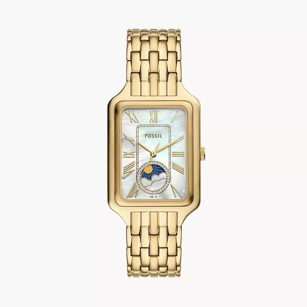 Fossil Raquel ES5398 Women’s Watch – Mother-of-Pearl Dial, Gold-Tone Bracelet & Sun & Moon Display