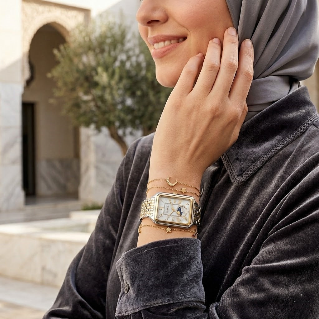 Fossil Raquel ES5399 Women’s Watch – Mother-of-Pearl Dial, Two-Tone Bracelet & Sun & Moon Display