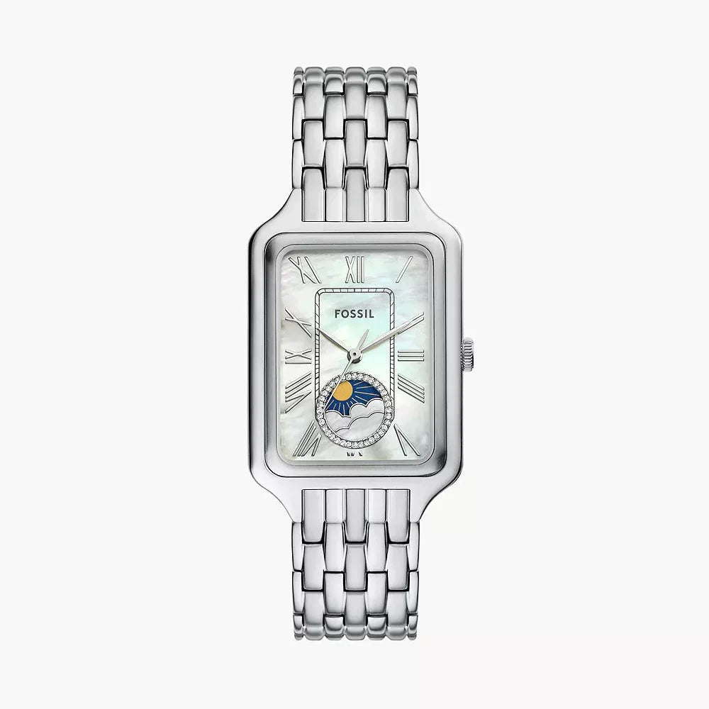 Fossil Raquel ES5400 Women’s Watch – Mother-of-Pearl Dial, Silver-Tone Bracelet & Sun & Moon Display