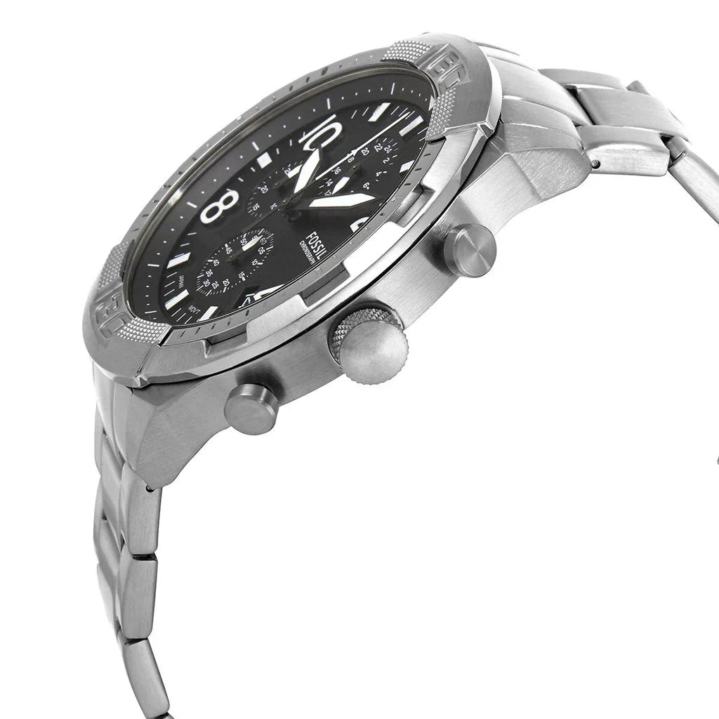 Fossil Bronson FS5710 50mm Men’s Quartz Watch – Black Dial & Silver-tone Stainless Steel Bracelet