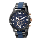 Fossil Nate JR1494 50mm Men’s Chronograph Watch – Blue Dial & Black and Blue-tone Stainless Steel Bracelet