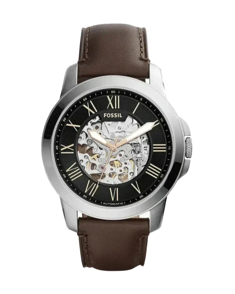 Fossil ME3100 45mm Men’s Automatic Watch – Skeleton Dial & Genuine Leather Strap